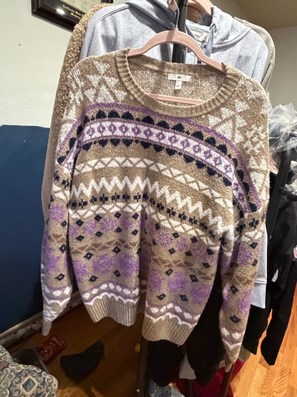 bp Tan, Purple & Black Fair Isle Knit Sweater